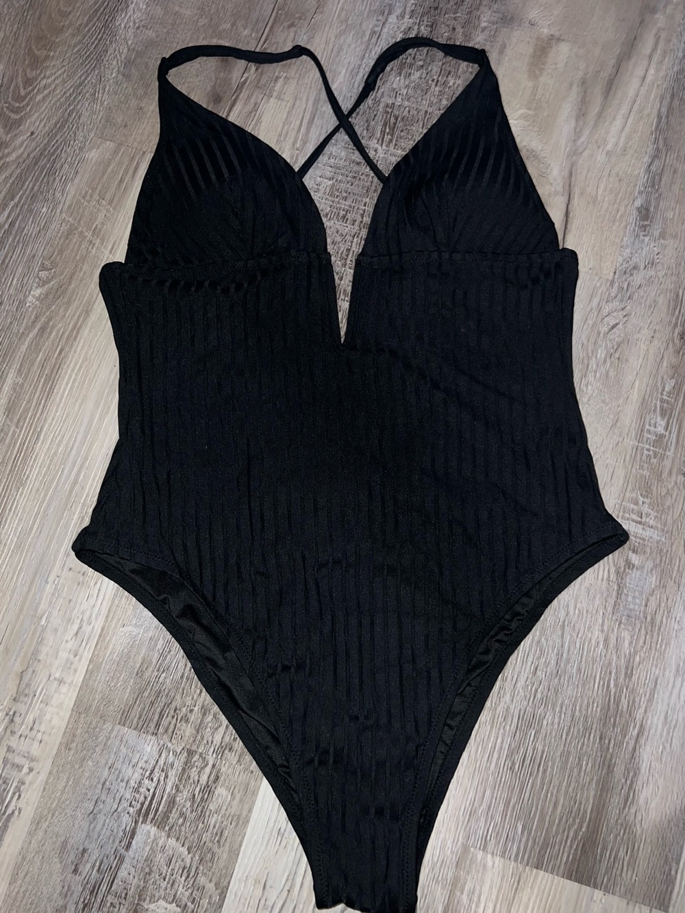 Black One-Piece Swimsuit w/ Crisscross Open Back